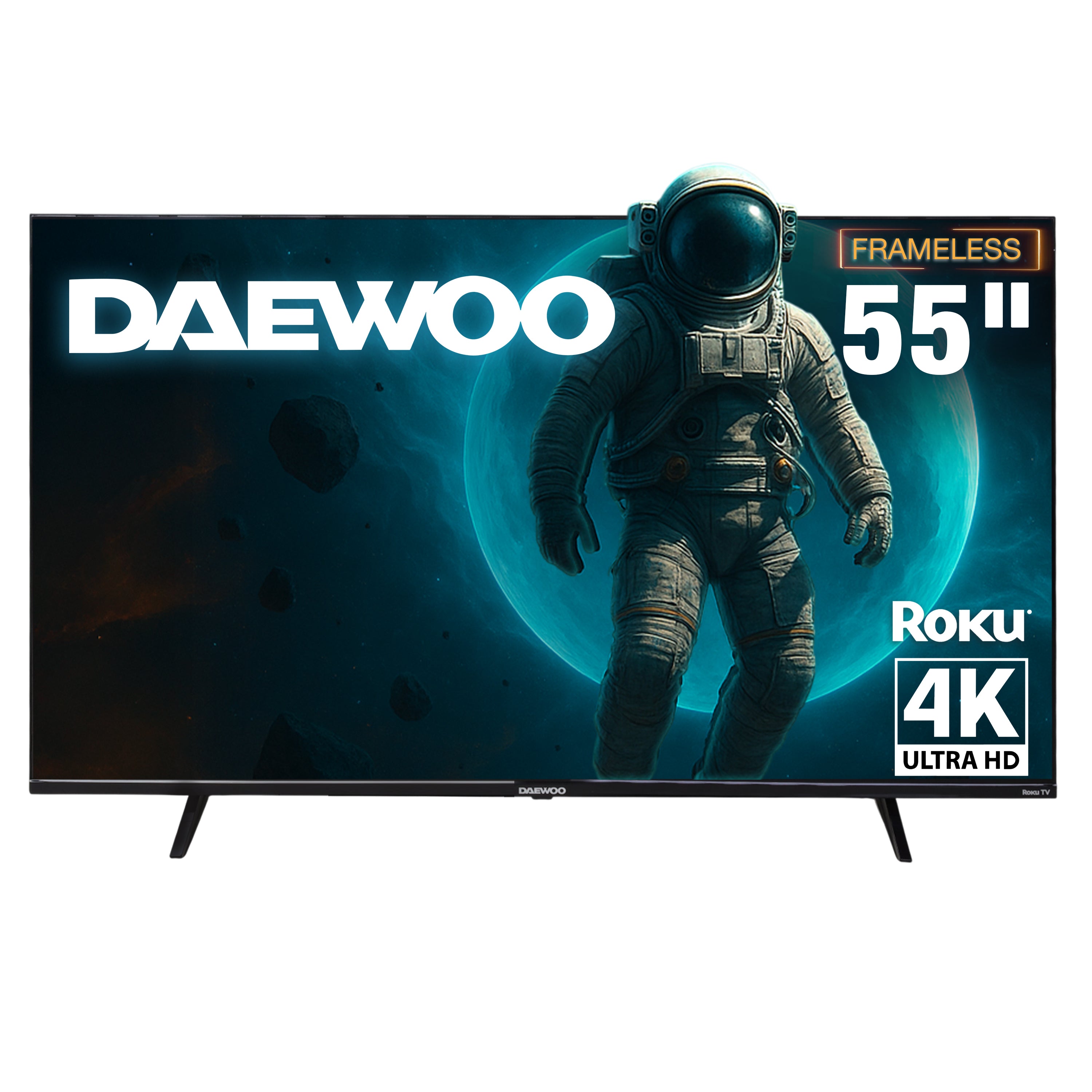 Daewoo Pantalla Televisión Smart TV 55 Pulgadas LED 4K UHD Roku Frameless Dolby Audio 3 HDMI 2 USB 1 AV DAW55URF