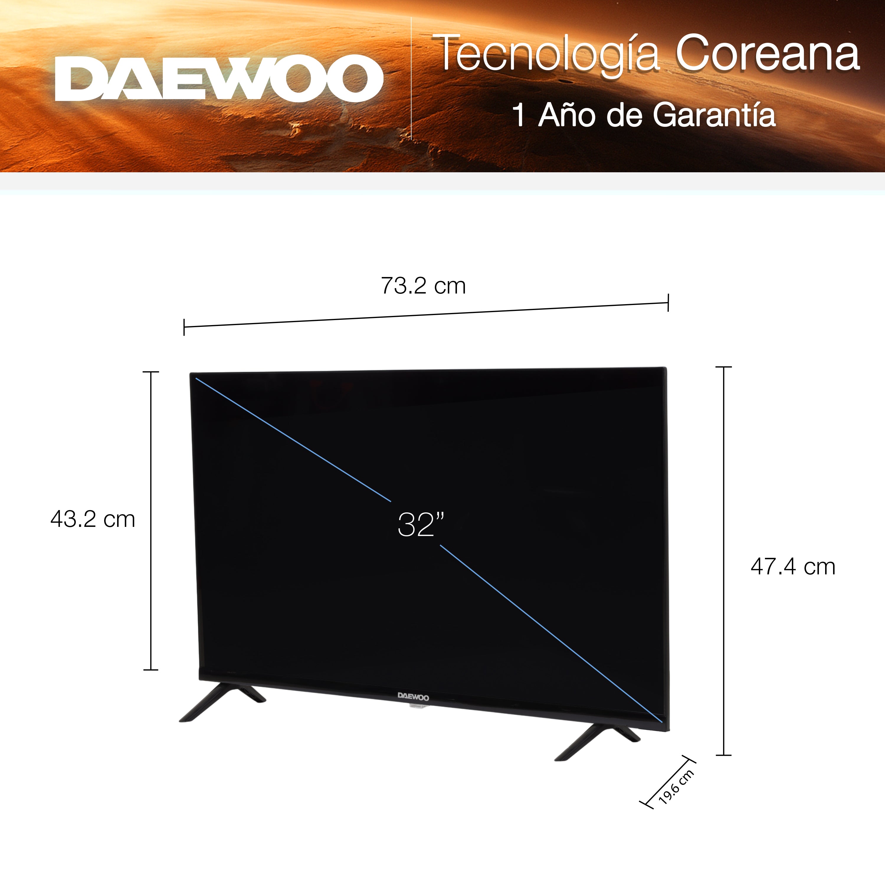Pantalla DAEWOO 32" LED HD "No Smart TV" (Caja dañada)