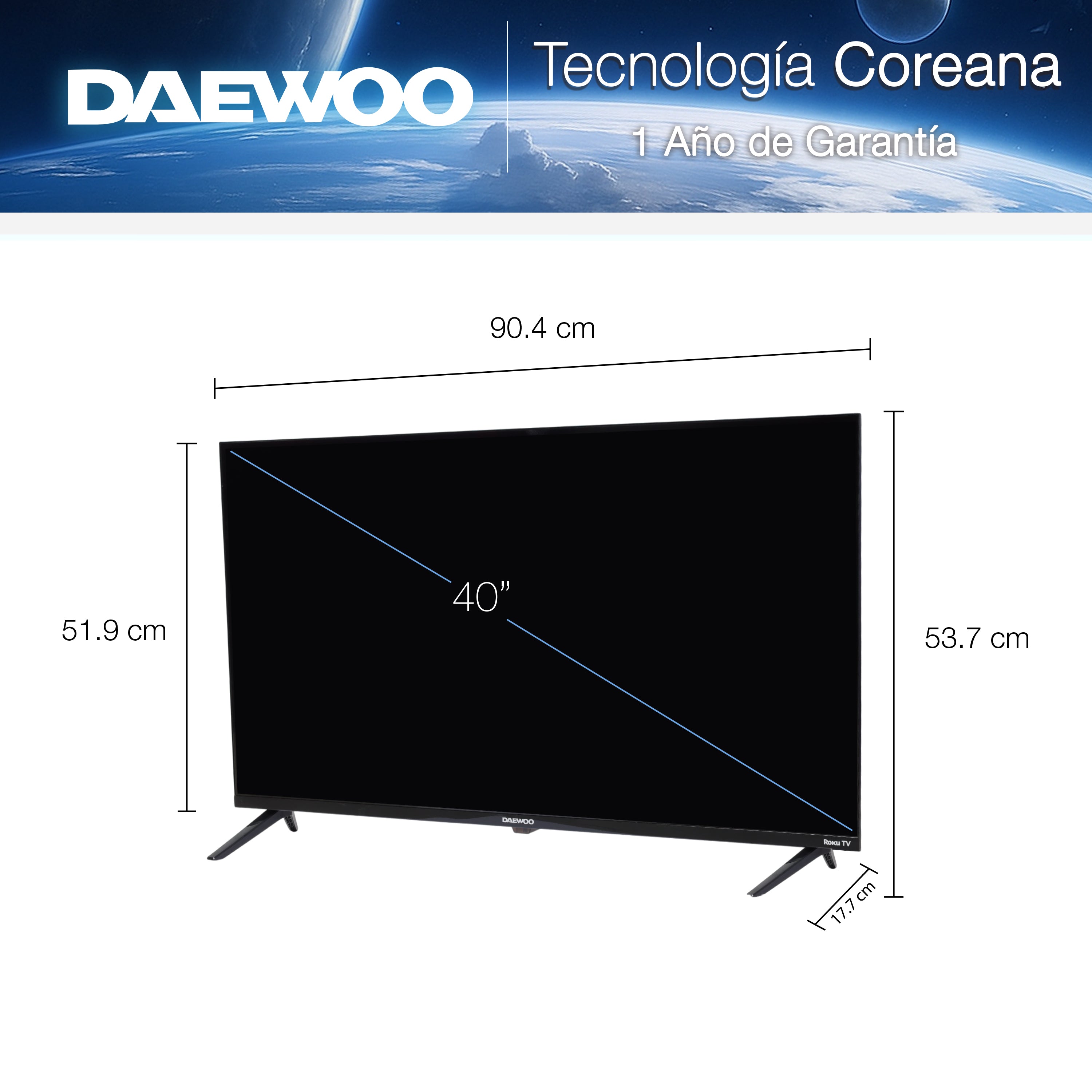 Daewoo Pantalla Televisión Smart TV 40 Pulgadas LED Full HD Roku Frameless Dolby Audio 3 HDMI 1 USB 1 AV DAW40FR ISSFAM