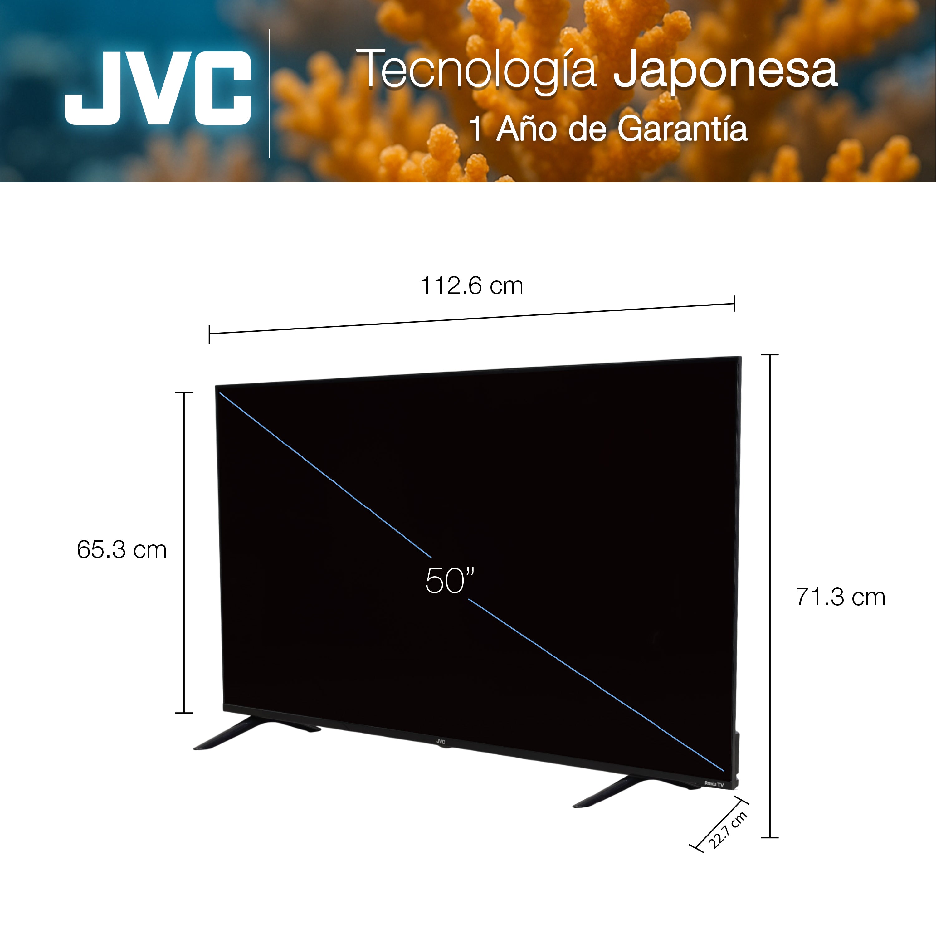 Pantalla Smart TV JVC 50 pulgadas Full HD LED Roku Frameless (Caja dañada)