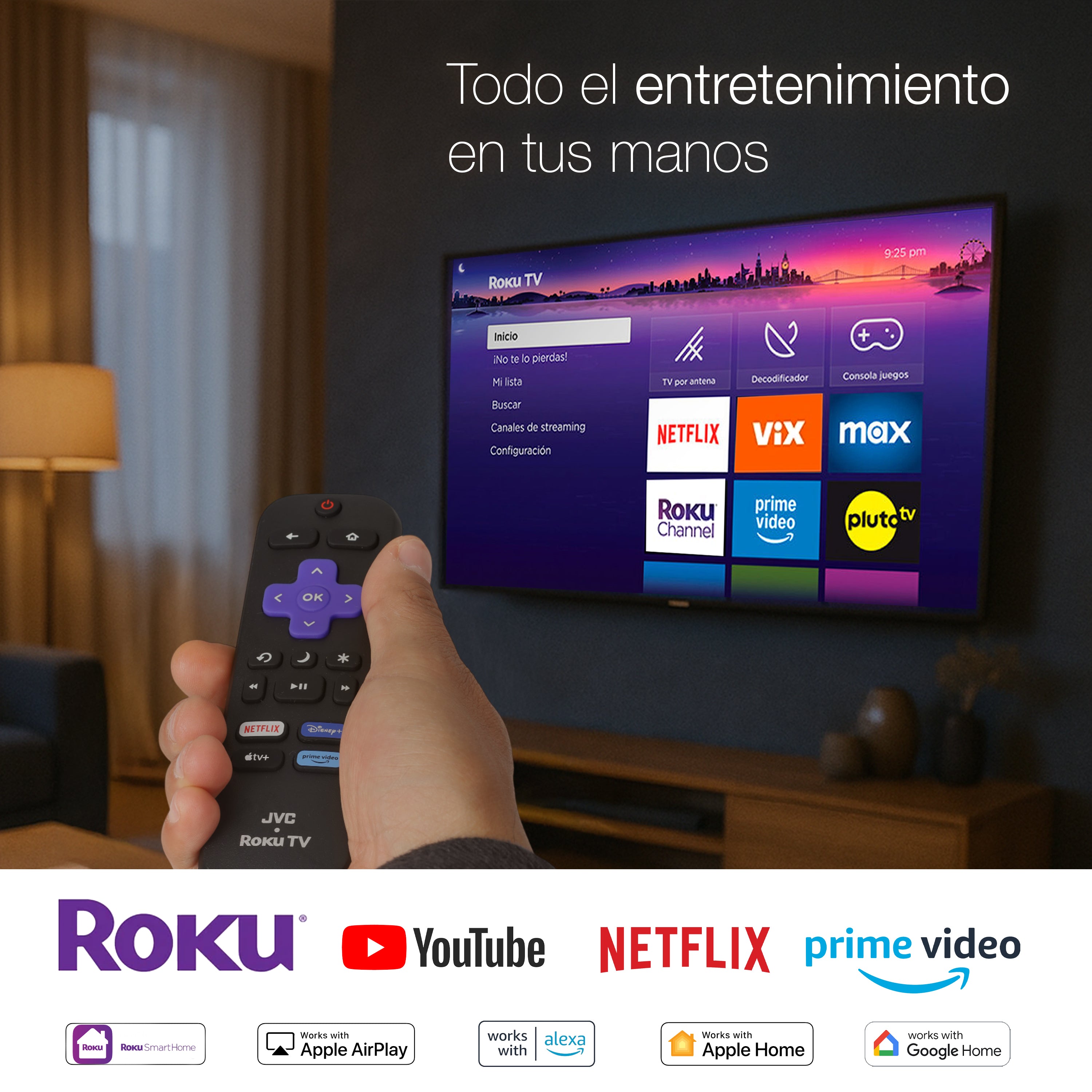 Pantalla Smart TV JVC 70 pulgadas Full HD LED Roku Frameless