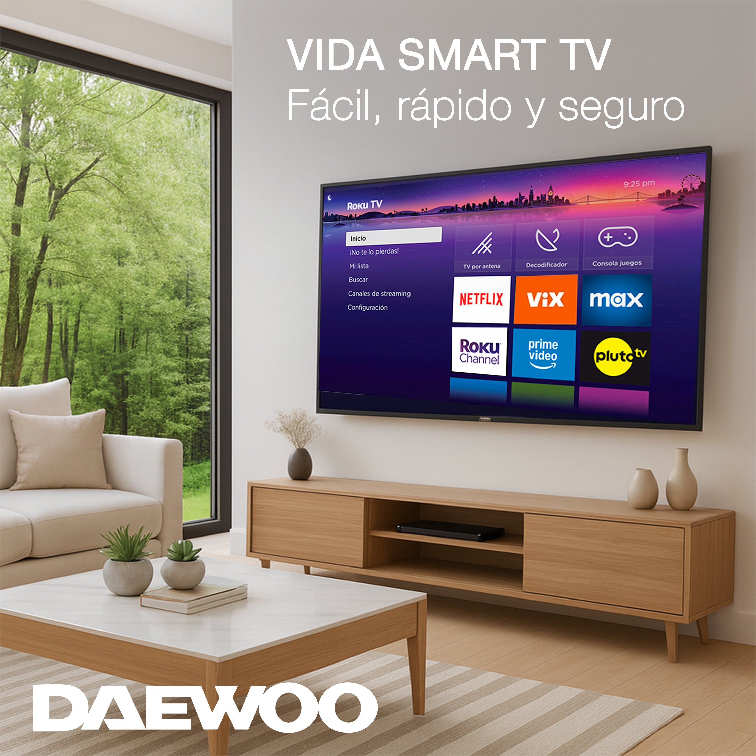 Daewoo Pantalla Televisión Smart TV 40 Pulgadas LED Full HD Roku Frameless Dolby Audio 3 HDMI 1 USB 1 AV DAW40FR ISSFAM