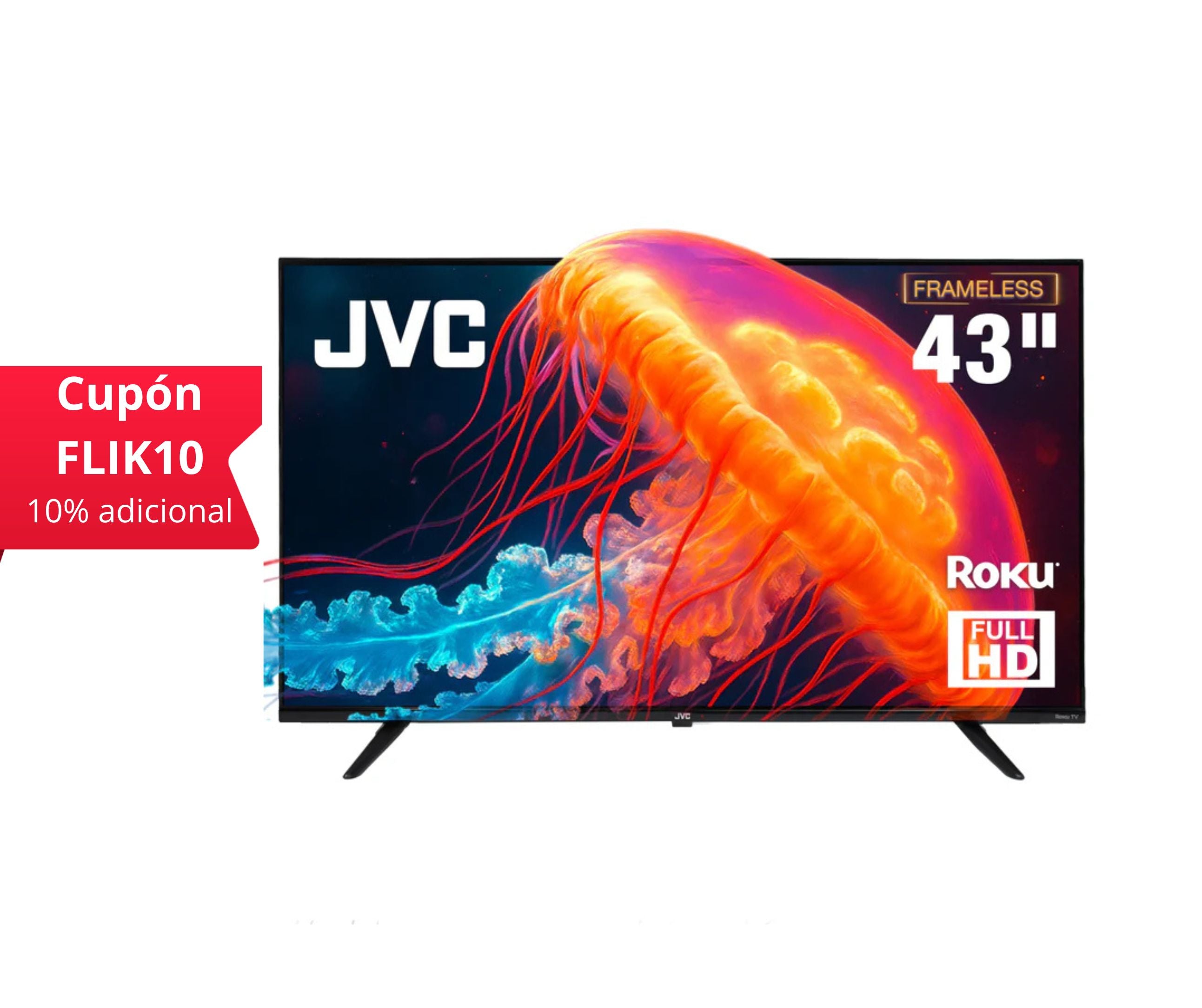 JVC Pantalla Televisión Smart TV 43 Pulgadas LED FHD Roku Frameless Dolby Audio 3 HDMI 1 USB 1 AV SI43FRF