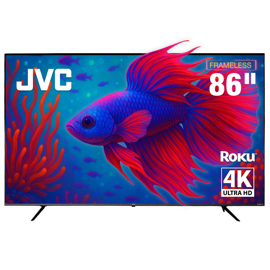 JVC Pantalla Televisión Smart TV 86 Pulgadas LED 4K UHD Roku Frameless Dolby Audio 3 HDMI 2 USB 1 AV SI86URF