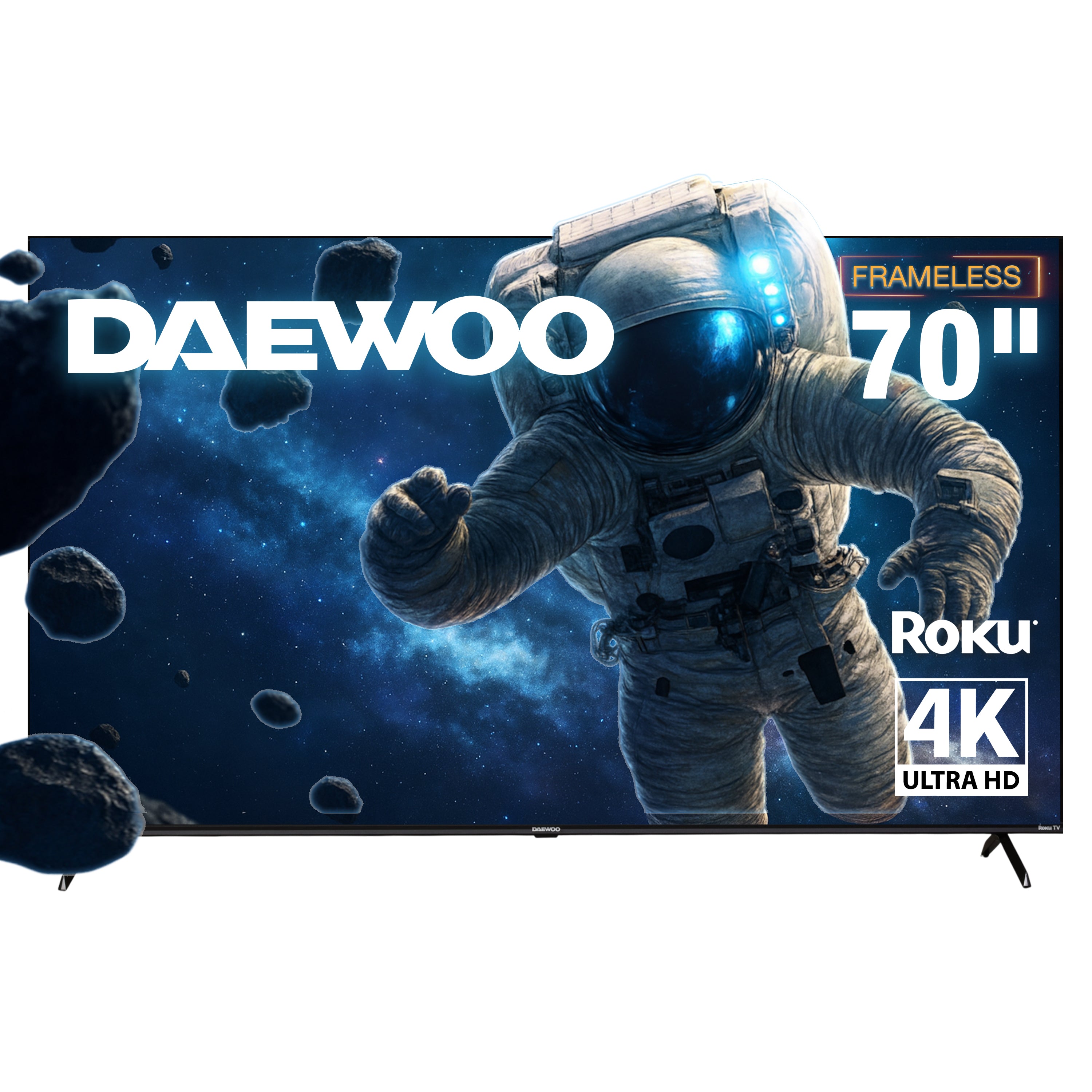 Daewoo Pantalla Televisión Smart TV 70 Pulgadas LED 4K UHD Roku Frameless Dolby Audio 4 HDMI 2 USB 1 AV DAW70UR