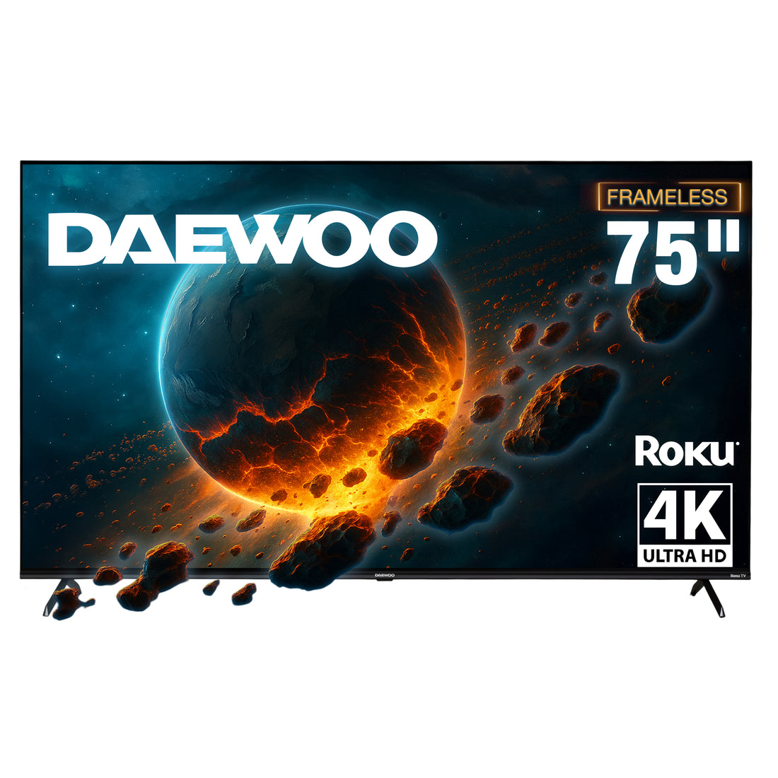 Daewoo Pantalla Televisión Smart TV 75 Pulgadas LED 4K UHD Roku Frameless Dolby Audio 4 HDMI 2 USB 1 AV DAW75URF