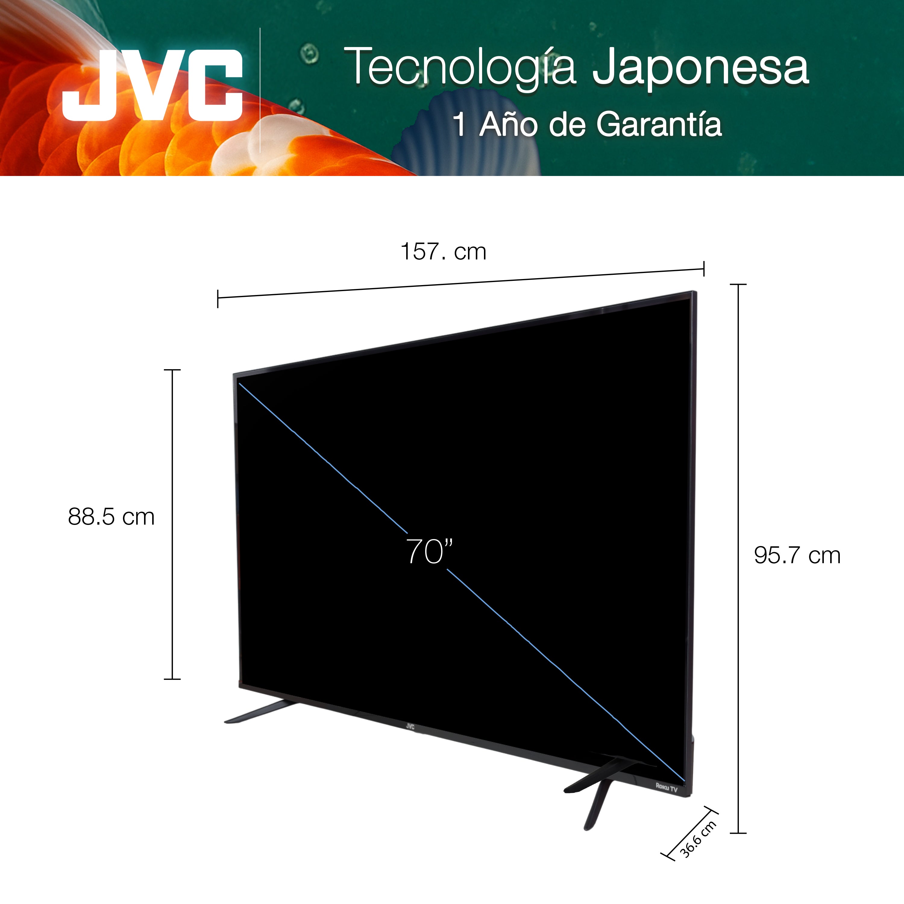Pantalla Smart TV JVC 70 pulgadas Full HD LED Roku Frameless
