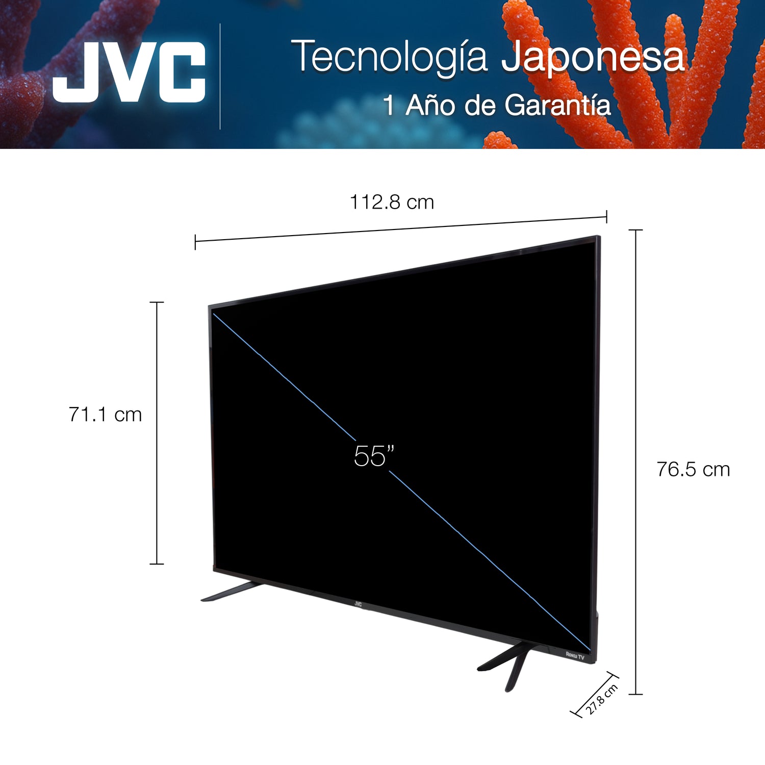 JVC Pantalla Televisión Smart TV 55 Pulgadas LED 4K UHD Roku Frameless Dolby Audio 3 HDMI 2 USB 1 AV SI55URF