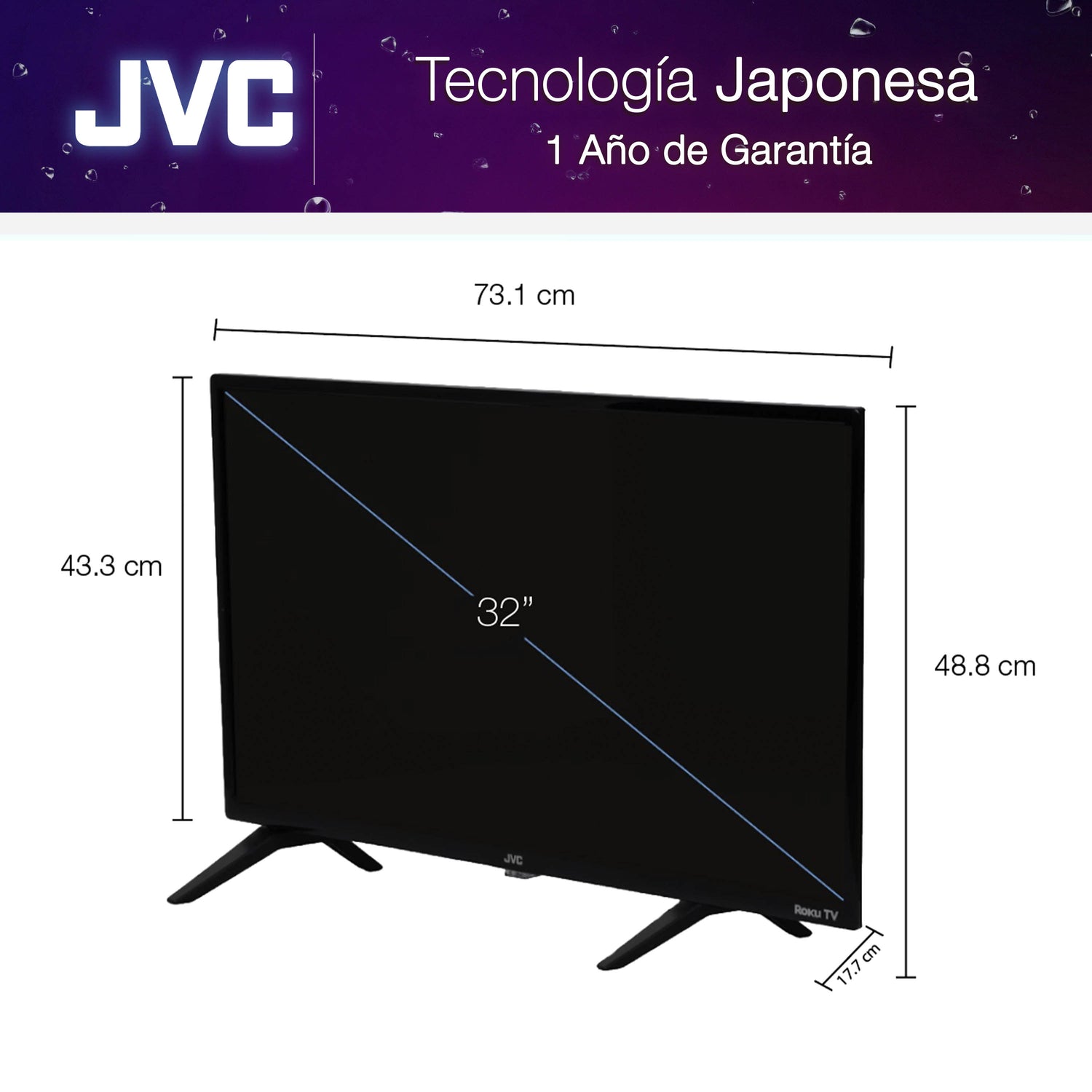 JVC Pantalla Smart TV 32 pulgadas HD LED Frameless Roku TV Netflix YouTube Prime Video Modelo SI32RF (Copia)