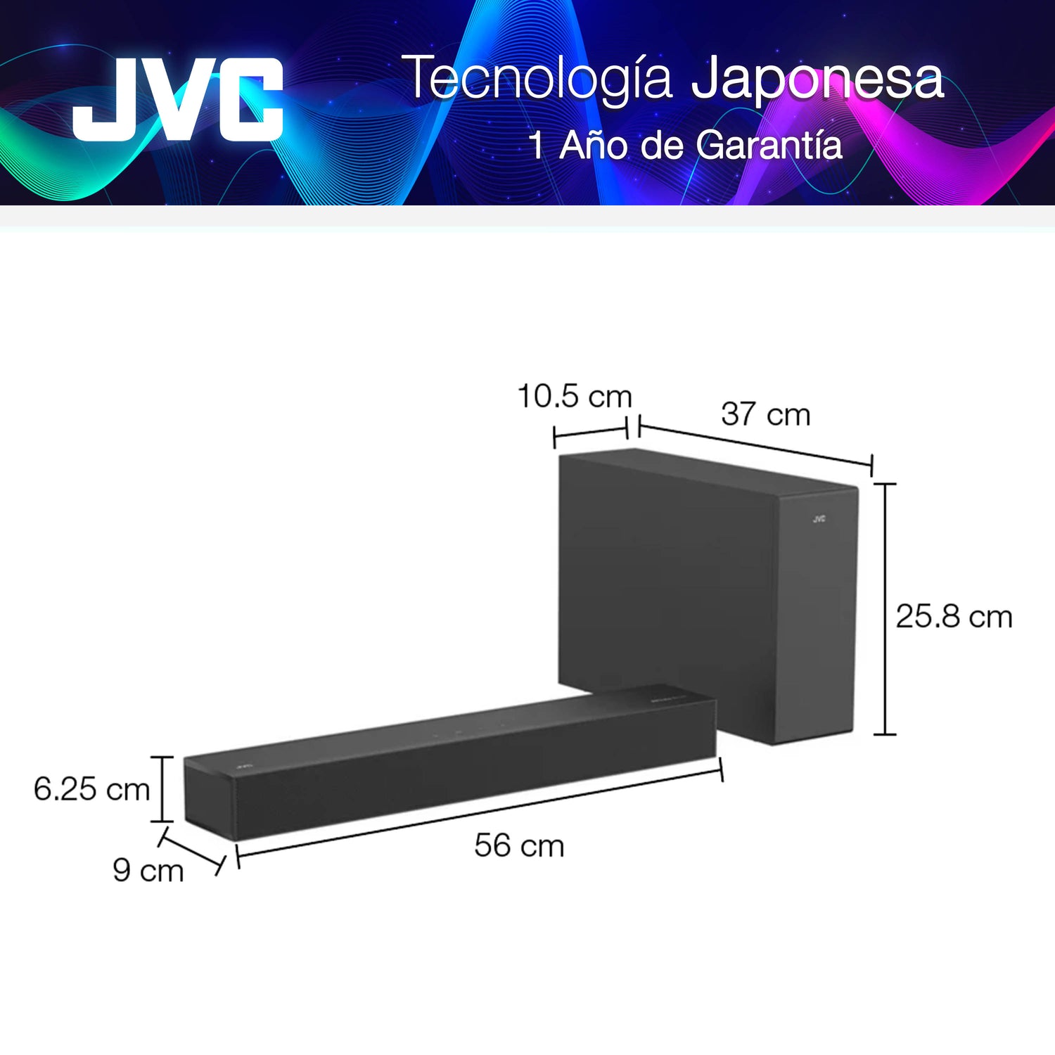 JVC Soundbar 2.1 canales con Subwoofer inalámbrico Dolby Atmos Bluetooth 5.3 HDMI ARC Optical Input Roku TV Ready Modelo SB542R (Copia)