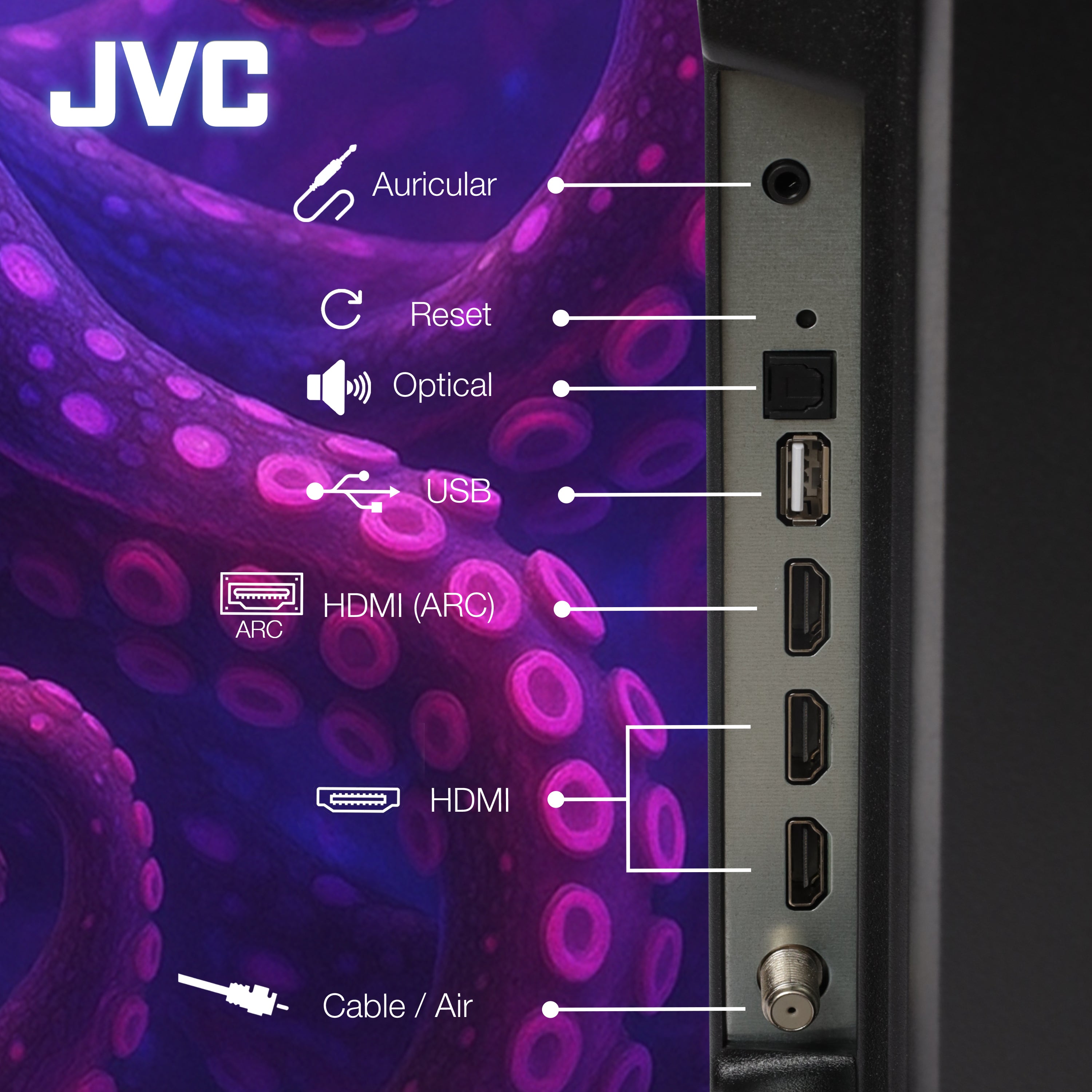 JVC Pantalla Televisión Smart TV 24 Pulgadas LED HD Roku Dolby Audio 3 HDMI 1 USB 1 AV SI24R