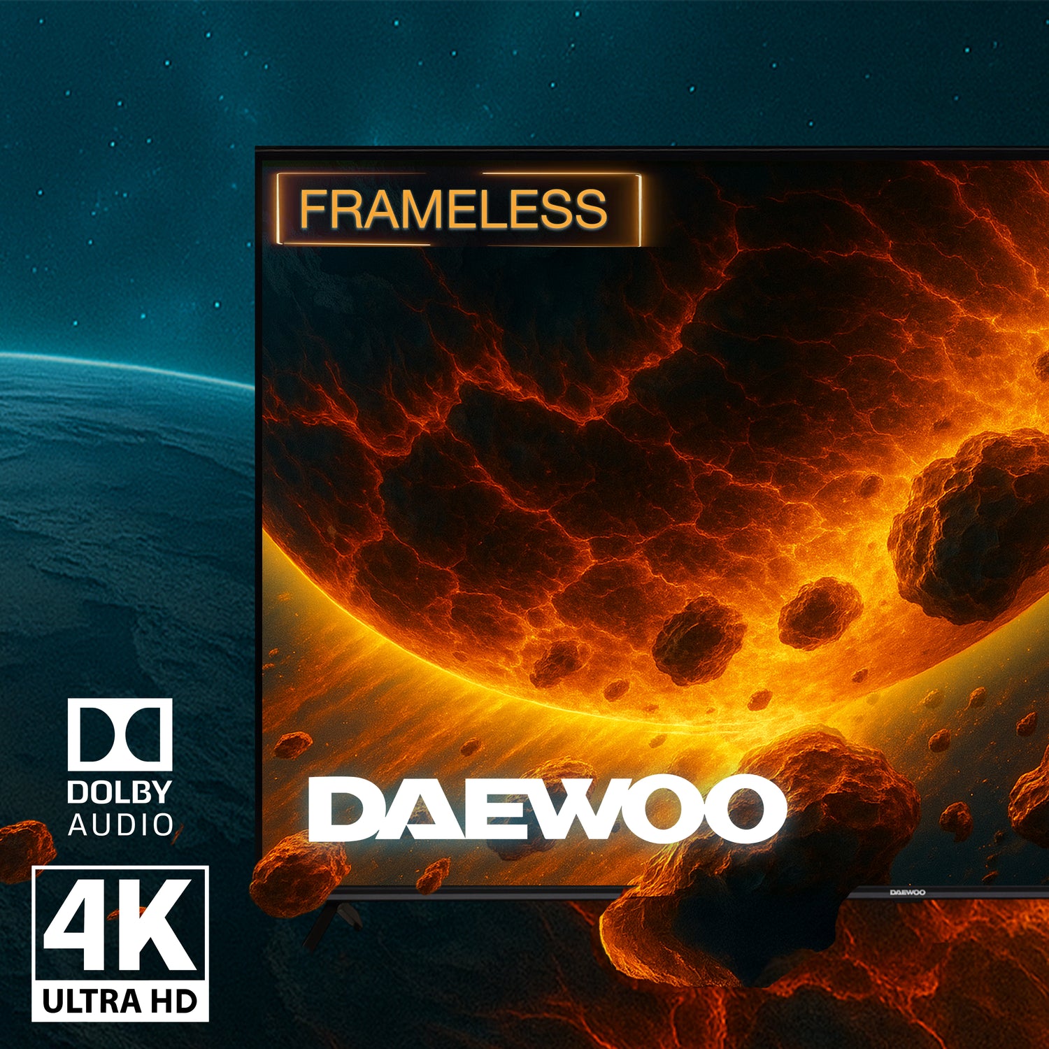 Daewoo Pantalla Televisión Smart TV 75 Pulgadas LED 4K UHD Roku Frameless Dolby Audio 4 HDMI 2 USB 1 AV DAW75URF