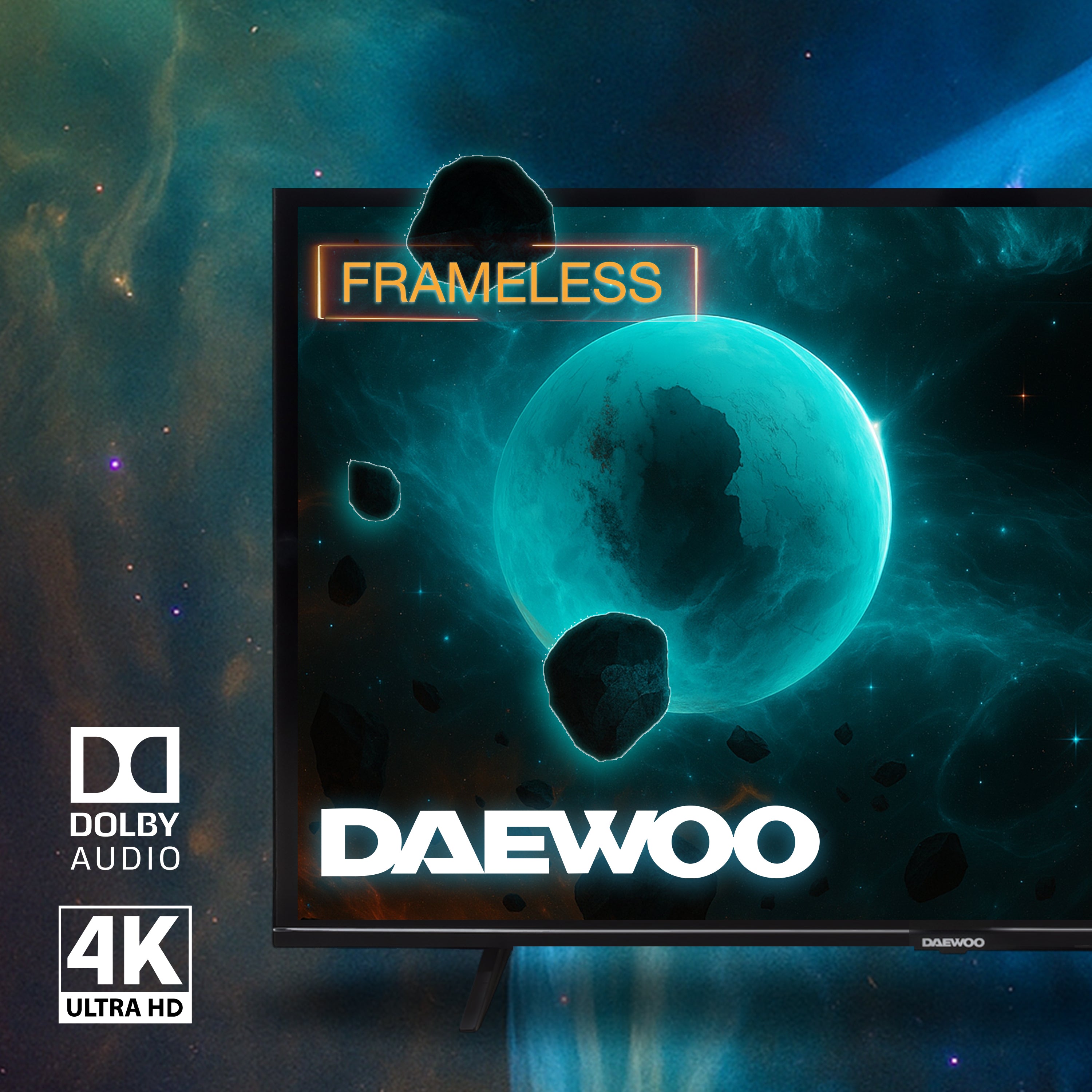 Daewoo Pantalla Televisión Smart TV 55 Pulgadas LED 4K UHD Roku Frameless Dolby Audio 3 HDMI 2 USB 1 AV DAW55URF