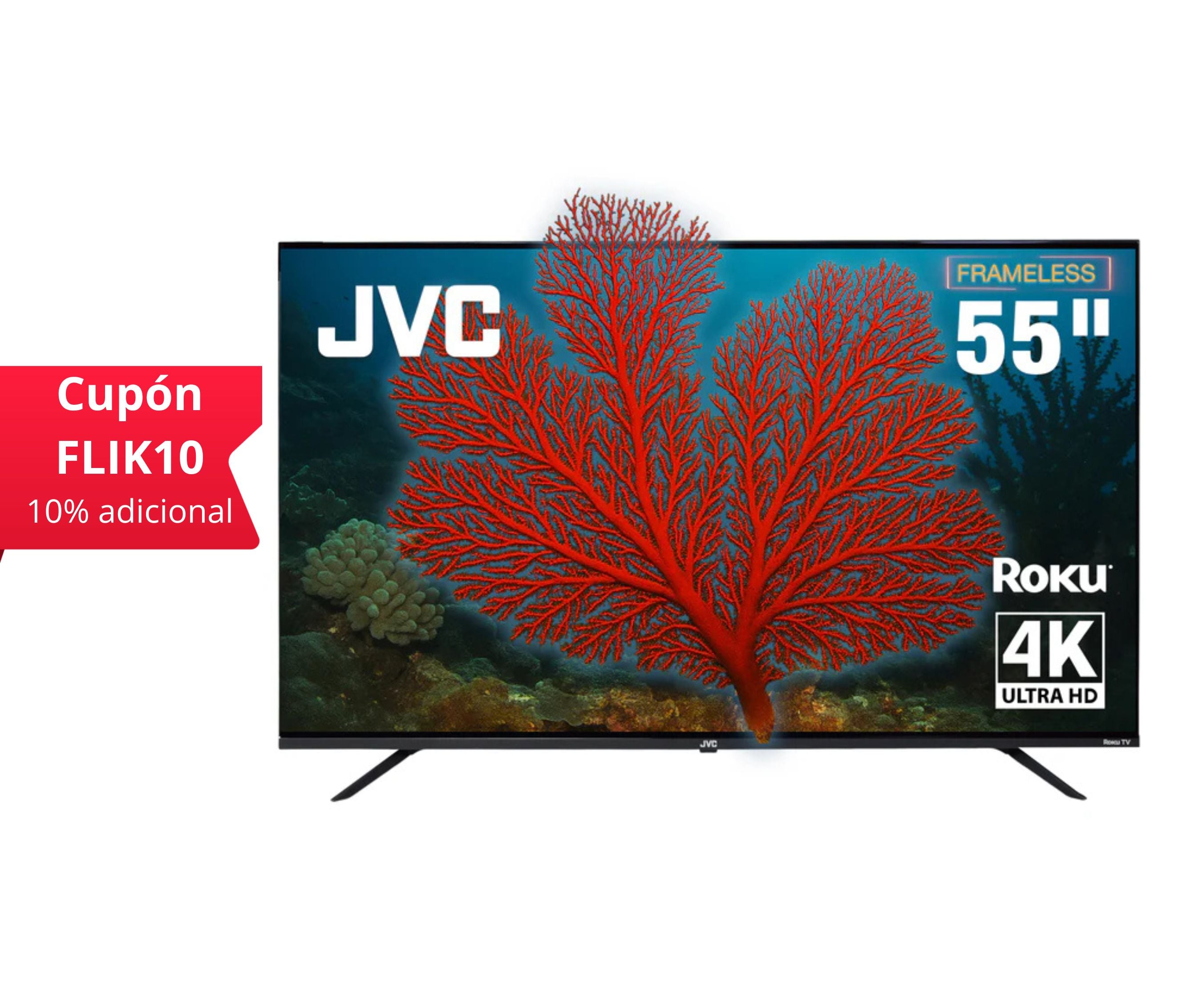 JVC Pantalla Televisión Smart TV 55 Pulgadas LED 4K UHD Roku Frameless Dolby Audio 3 HDMI 2 USB 1 AV SI55URF