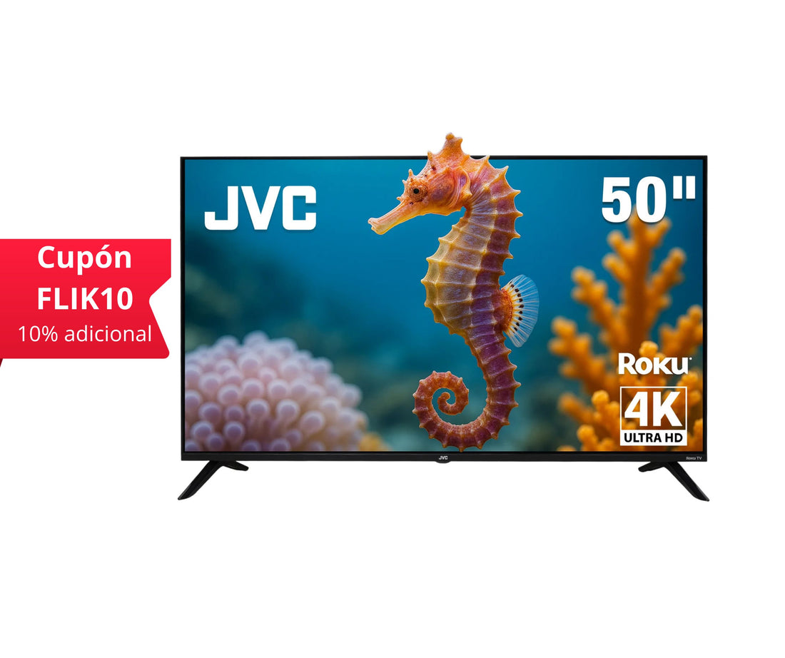 JVC Pantalla Televisión Smart TV 50 Pulgadas LED 4K UHD Roku Frameless Dolby Audio 4 HDMI 2 USB 1 AV SI50URF