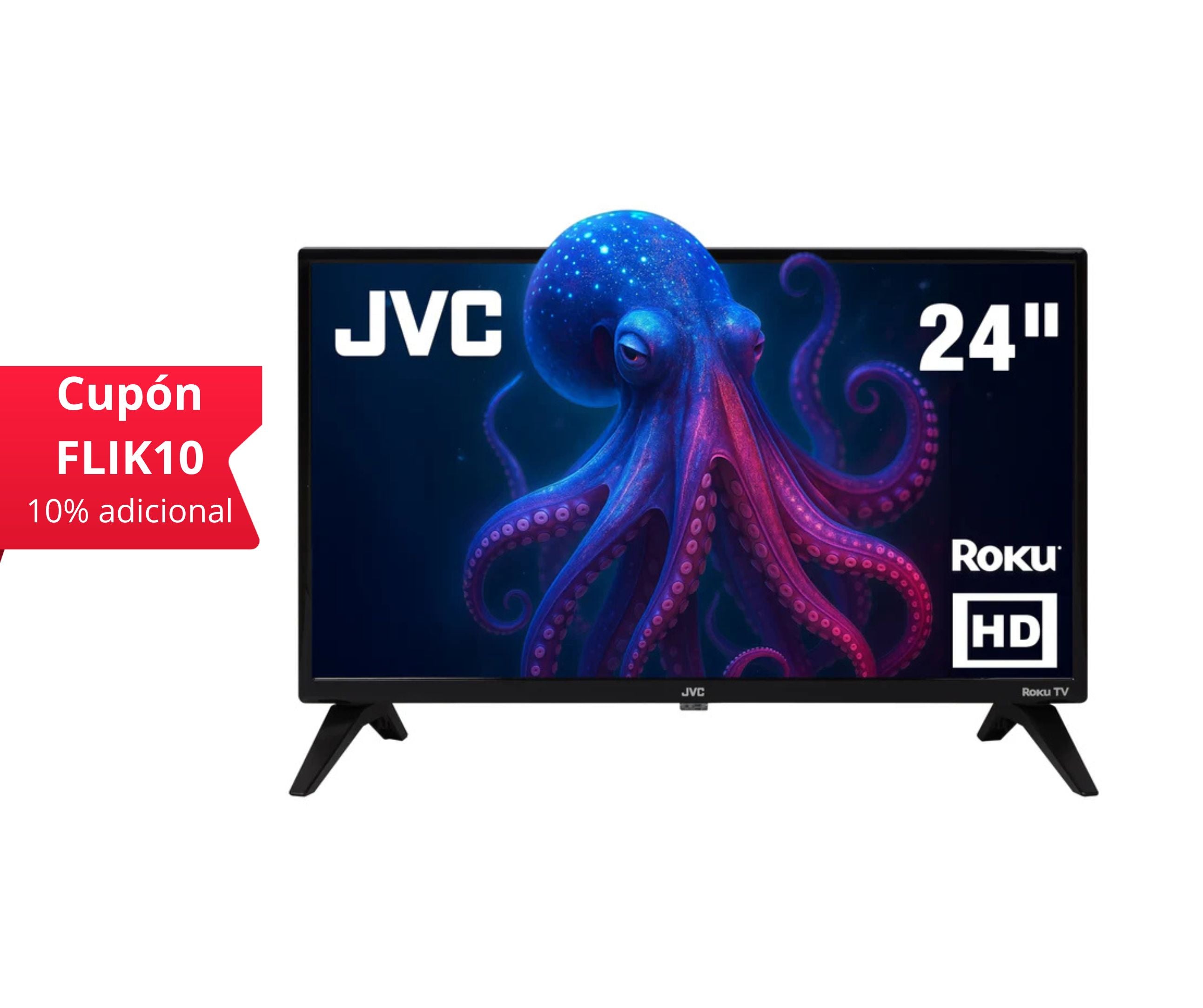 JVC Pantalla Televisión Smart TV 24 Pulgadas LED HD Roku Dolby Audio 3 HDMI 1 USB 1 AV SI24R