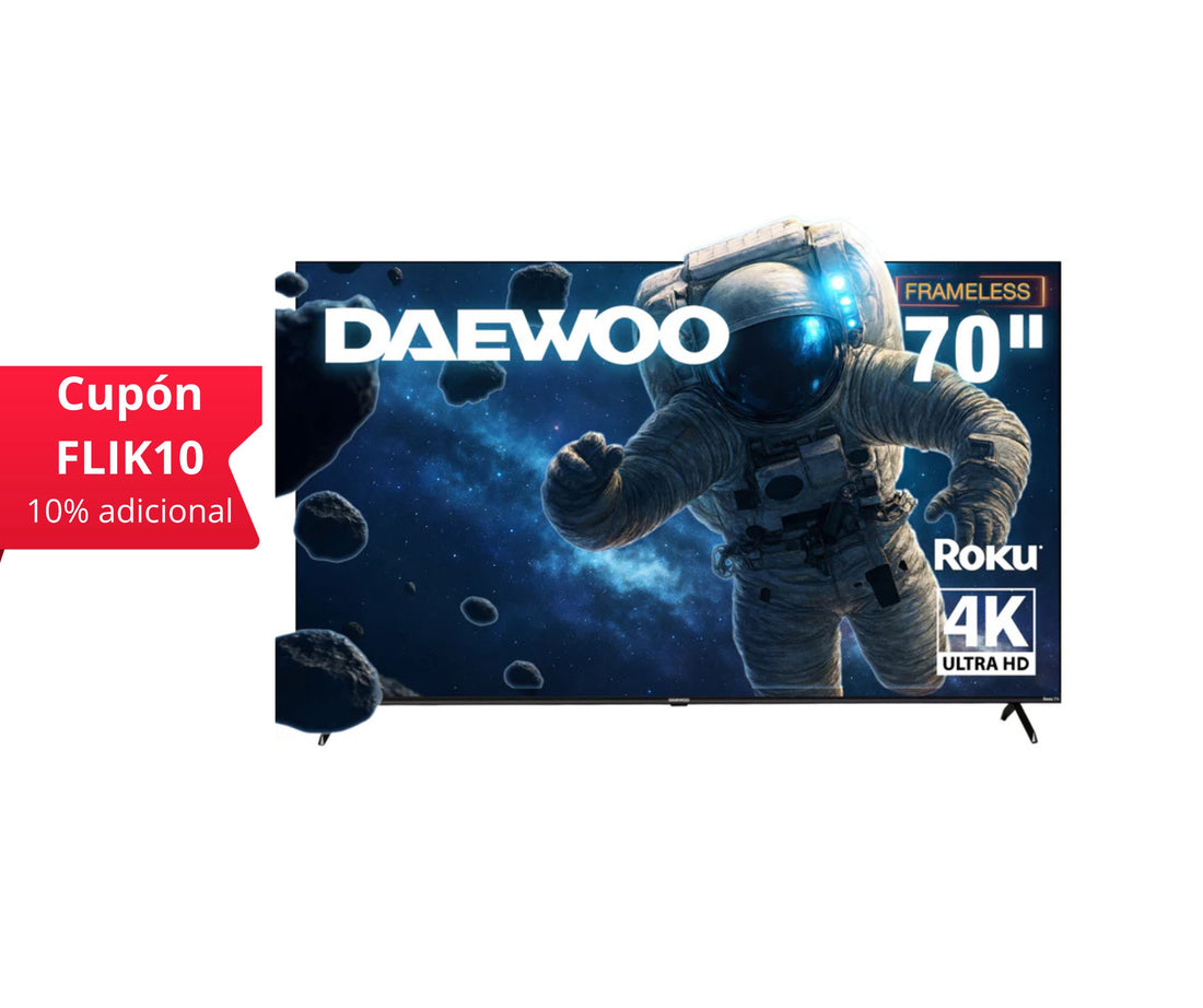 Daewoo Pantalla Televisión Smart TV 70 Pulgadas LED 4K UHD Roku Frameless Dolby Audio 4 HDMI 2 USB 1 AV DAW70UR