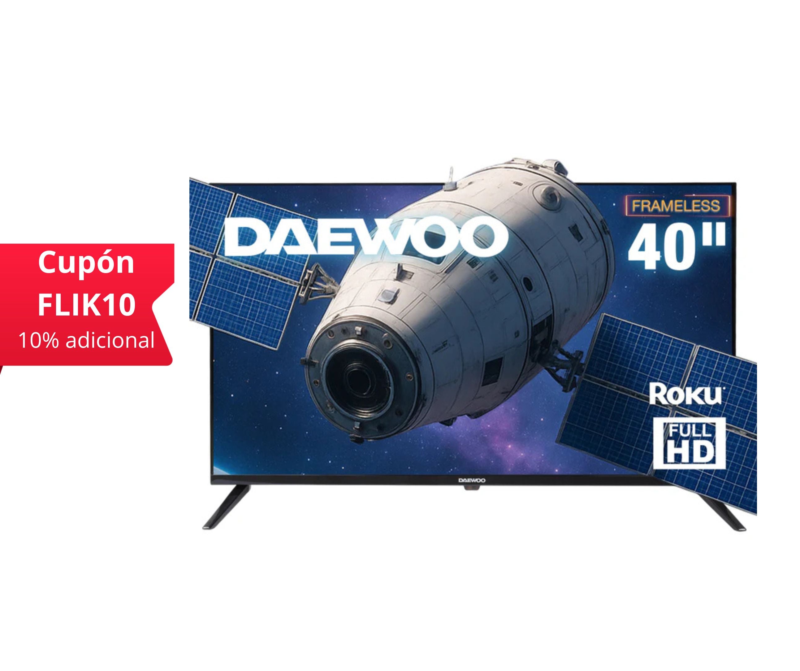Daewoo Pantalla Televisión Smart TV 40 Pulgadas LED Full HD Roku Frameless Dolby Audio 3 HDMI 1 USB 1 AV DAW40FR ISSFAM